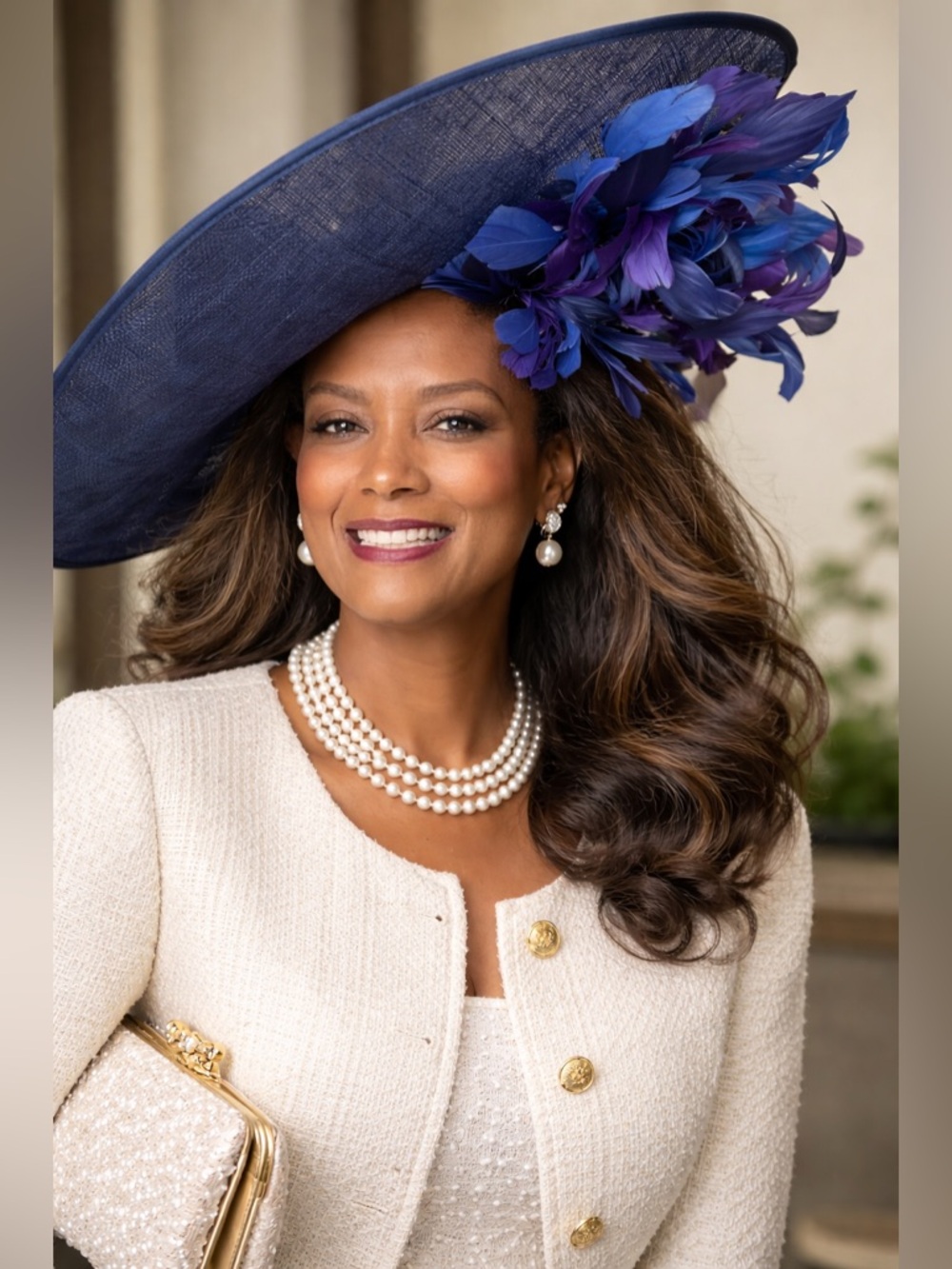 Statement Royal Blue Feathered Wide-Brim Hat